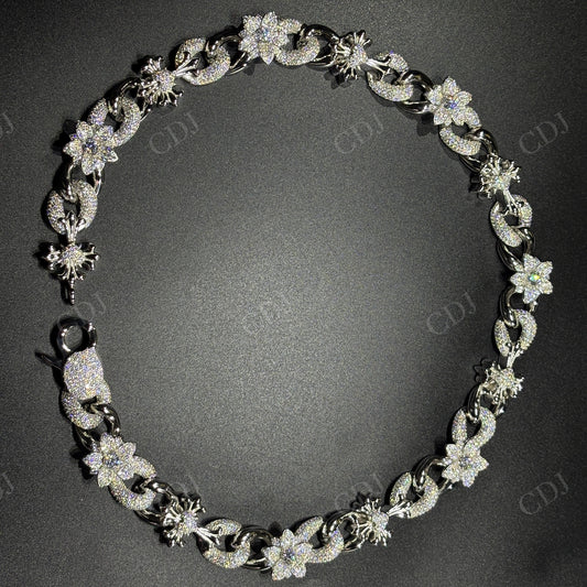 18mm Flower Cross Moissanite Sterling Silver Chain