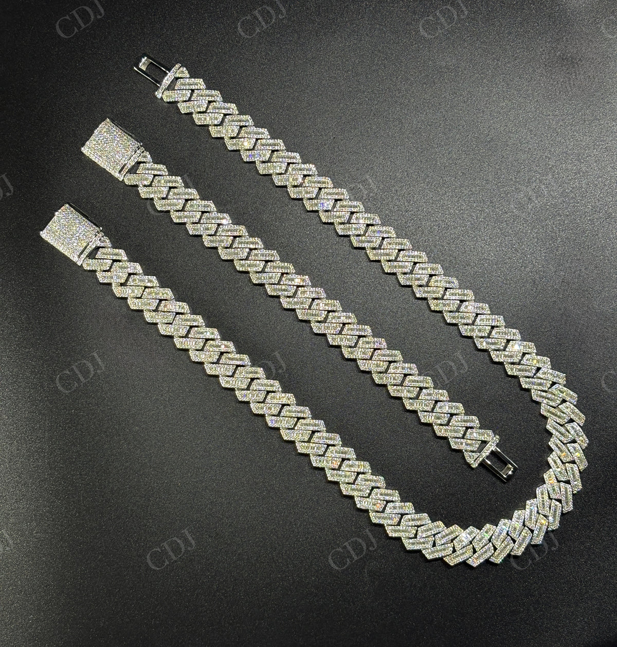 16mm SQ Middle Baguette Moissanite Sterling Silver Chain
