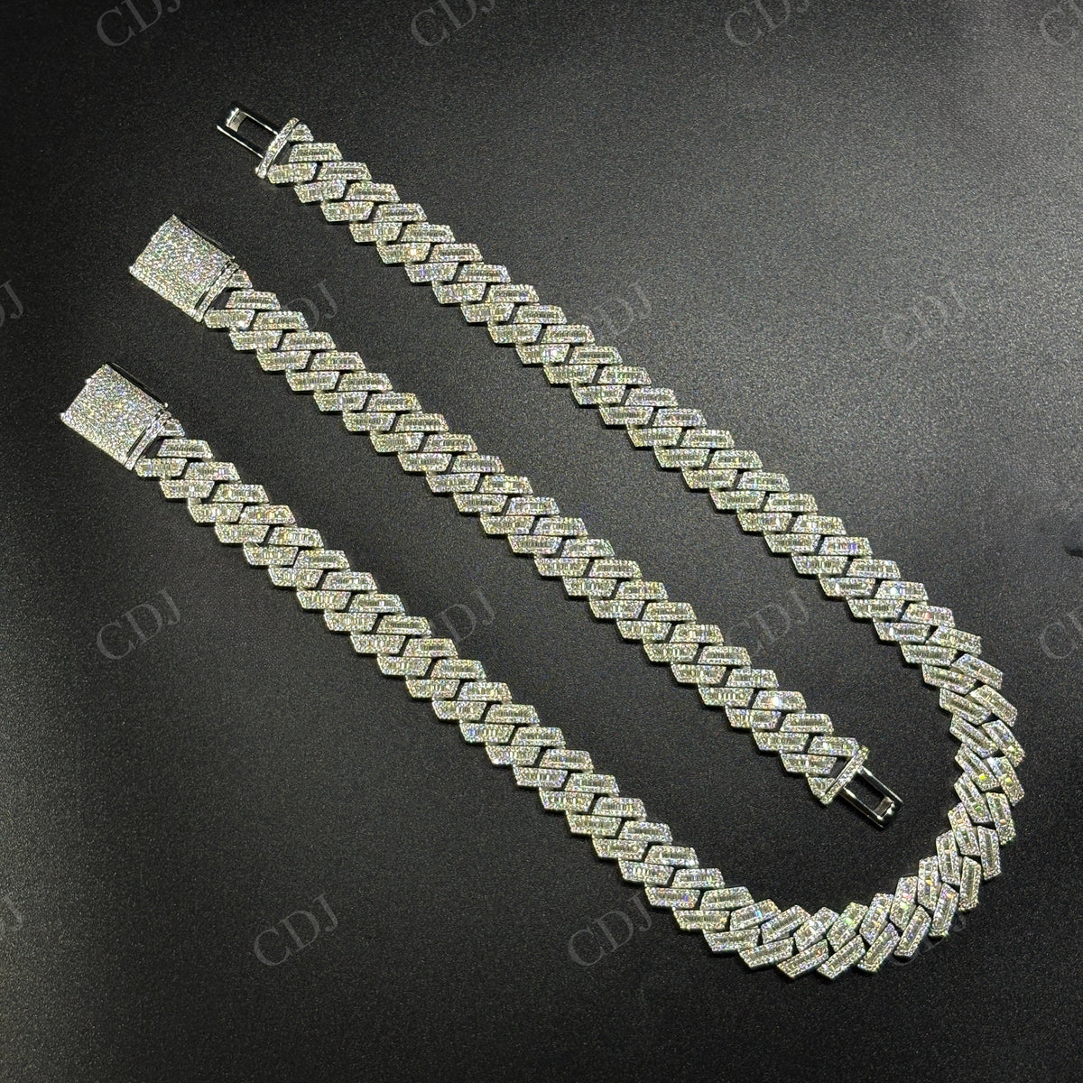 16mm SQ Middle Baguette Moissanite Sterling Silver Chain