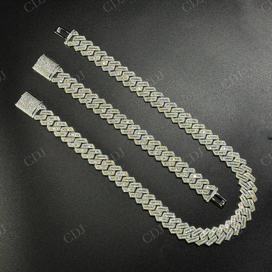 16mm SQ Middle Baguette Moissanite Sterling Silver Chain
