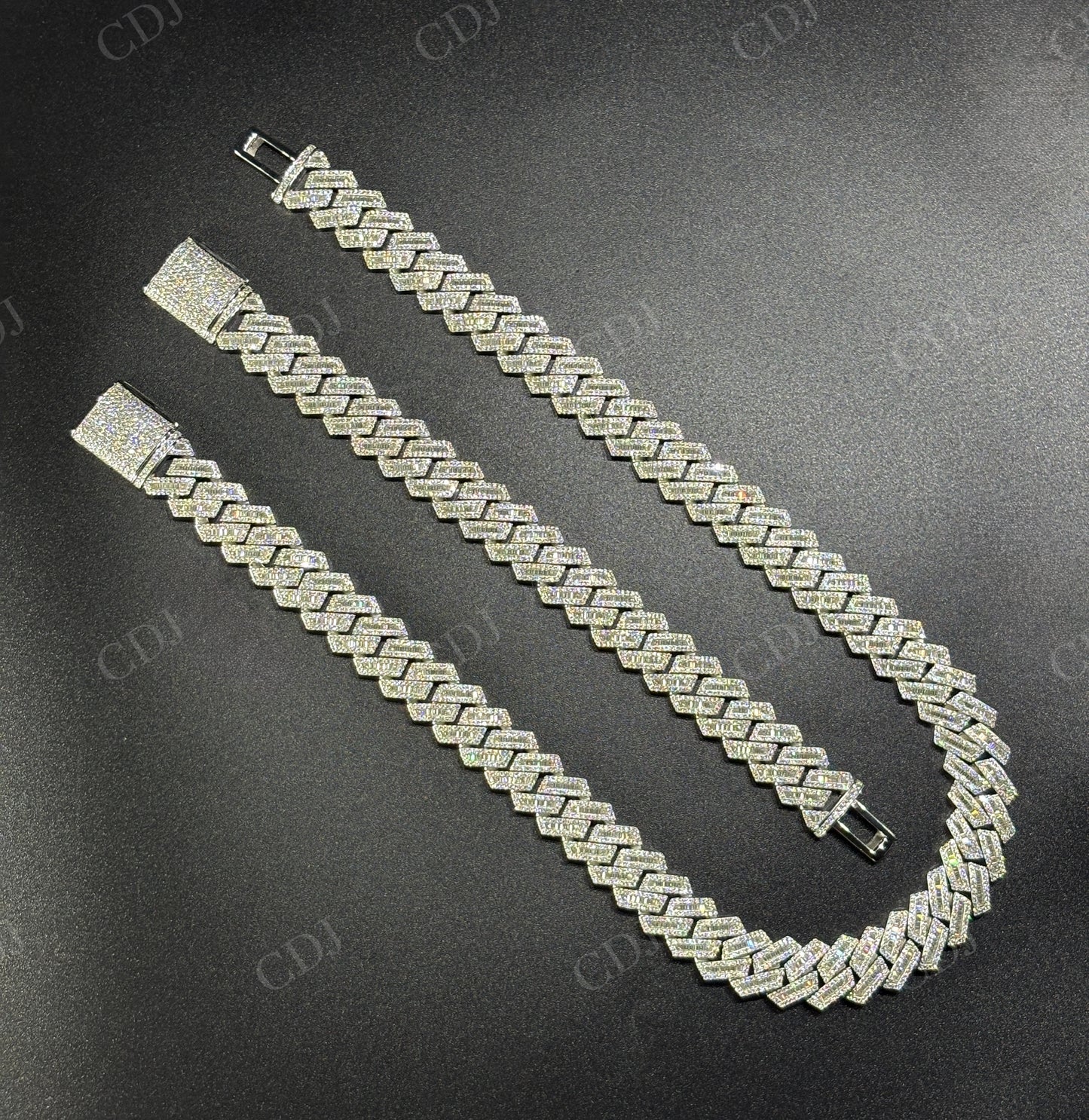 16mm SQ Middle Baguette Moissanite Sterling Silver Chain