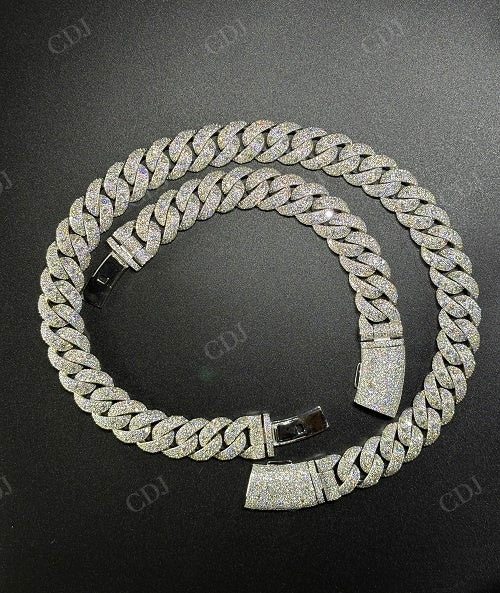18mm Mosaic Setting Moissanite Sterling Silver Cuban Chain