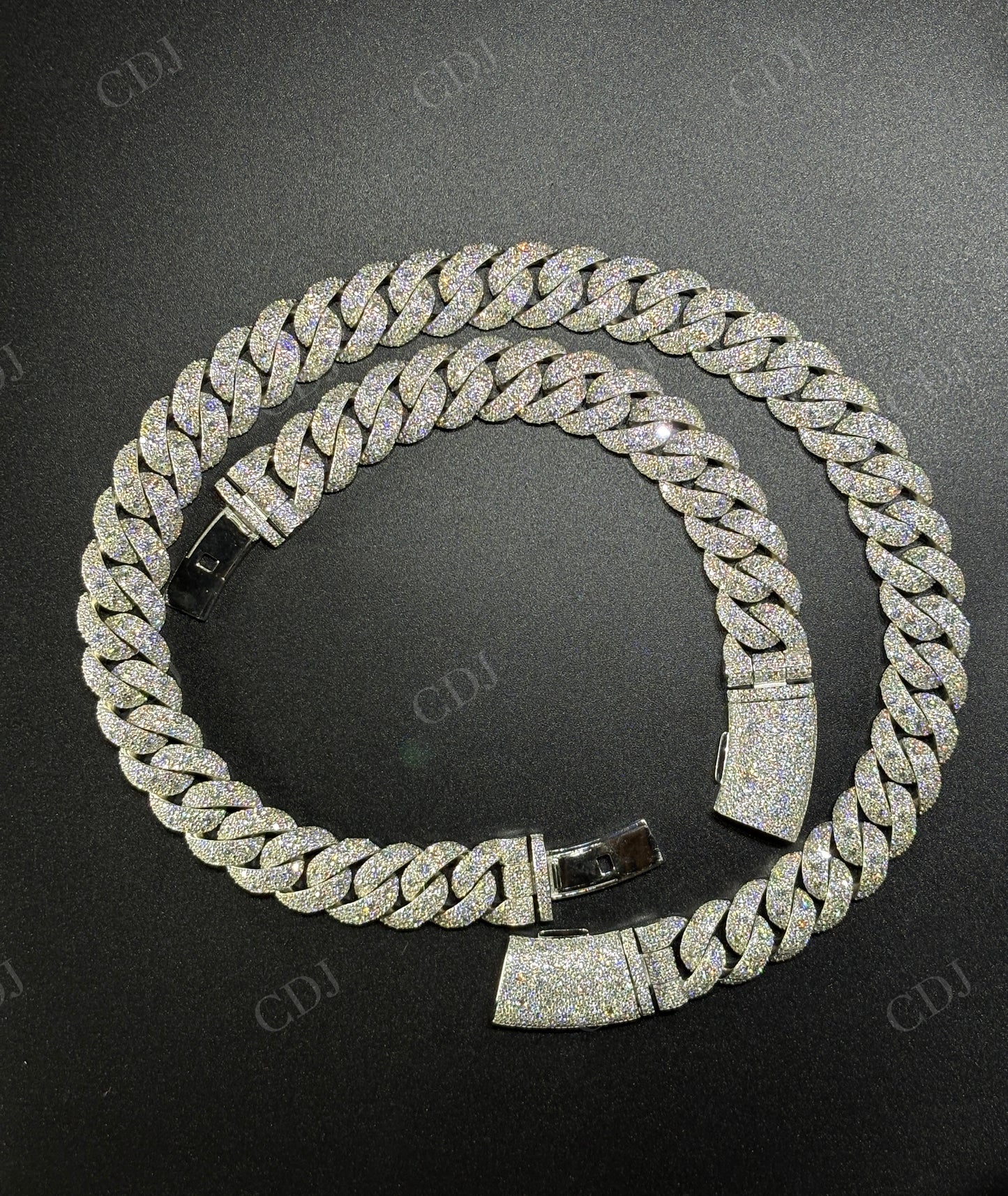 18mm Mosaic Setting Moissanite Sterling Silver Cuban Chain