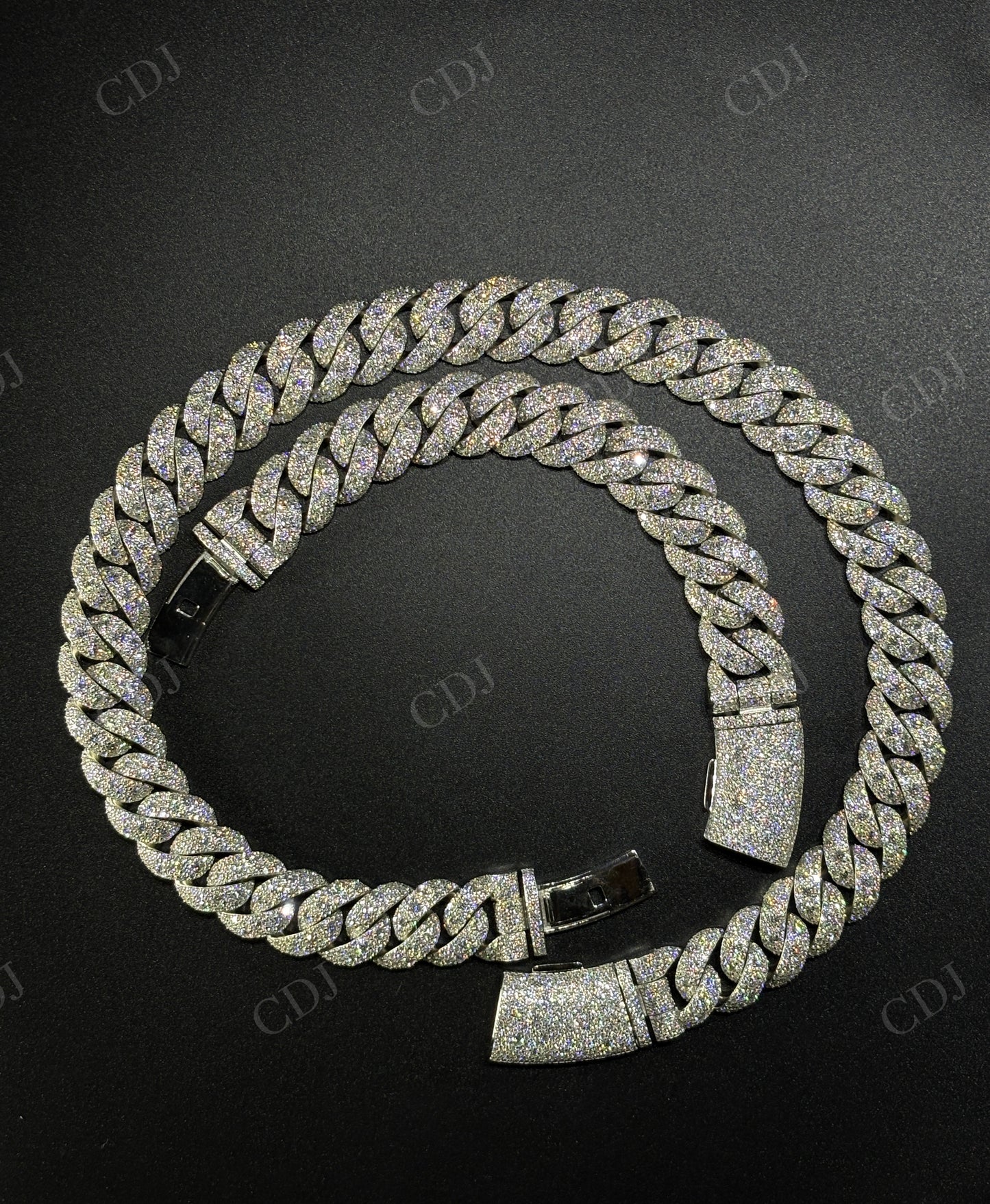 18mm Mosaic Setting Moissanite Sterling Silver Cuban Chain