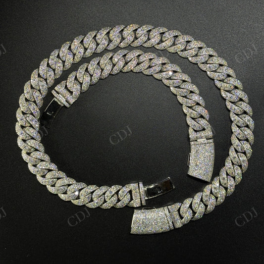 18mm Mosaic Setting Moissanite Sterling Silver Cuban Chain