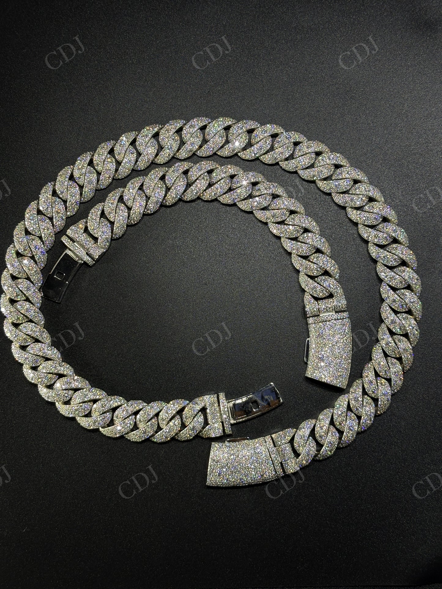 18mm Mosaic Setting Moissanite Sterling Silver Cuban Chain