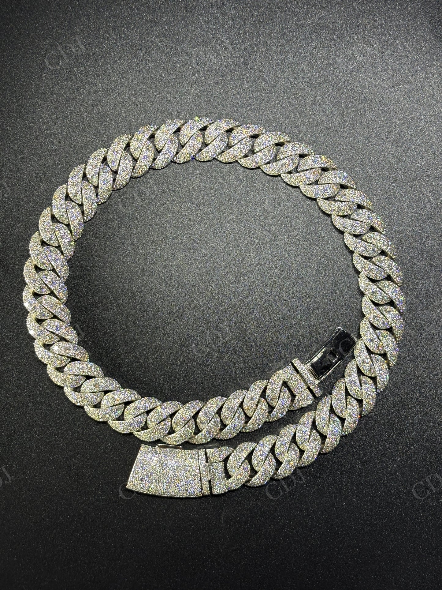 18mm Mosaic Setting Moissanite Sterling Silver Cuban Chain