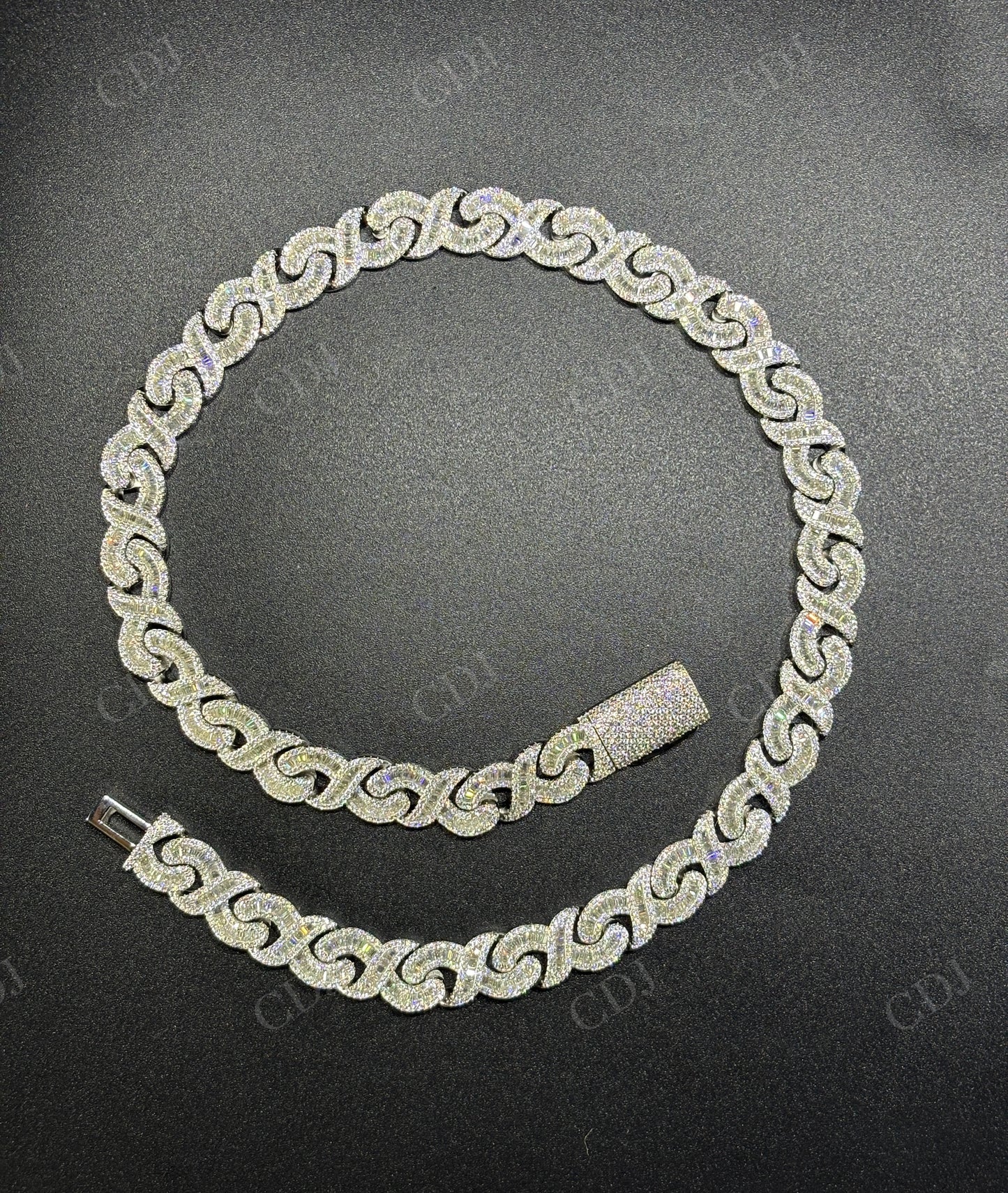 15mm Baguette Infinity Silver Moissanite Chain