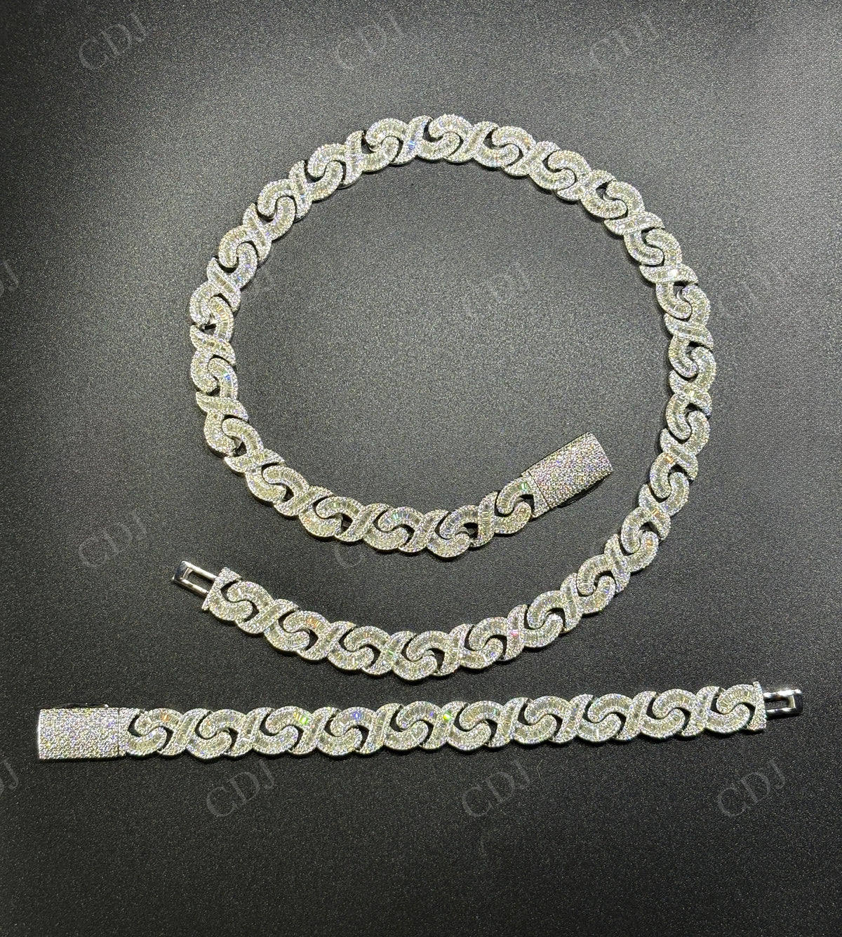 15mm Baguette Infinity Silver Moissanite Chain