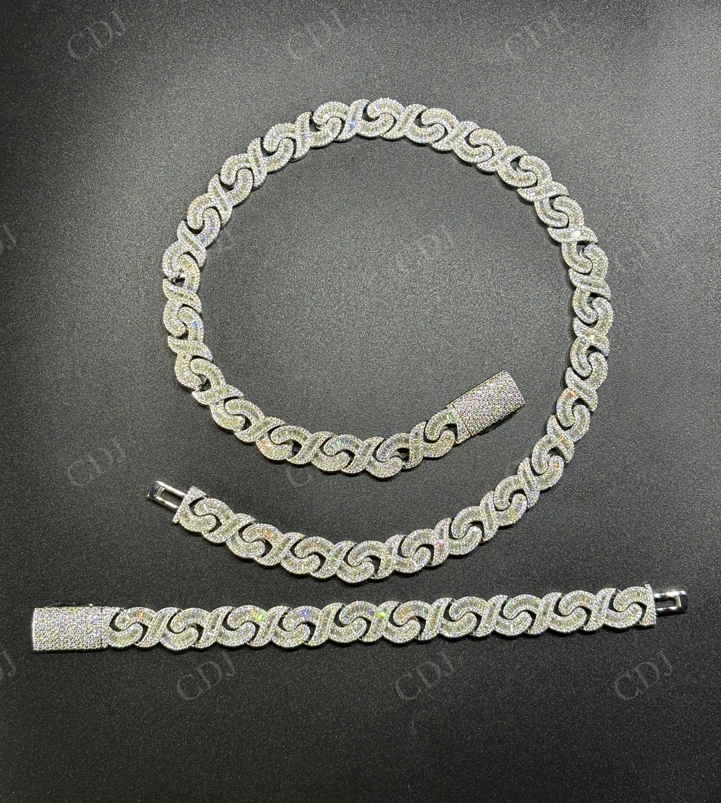 15mm Baguette Infinity Silver Moissanite Chain