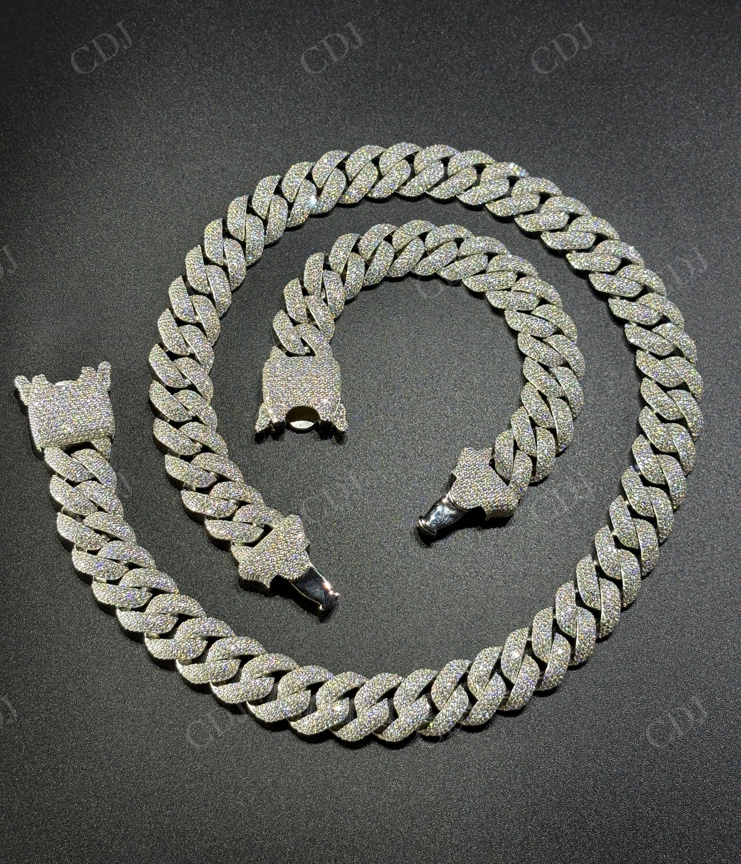 16mm Dior Lock Sterling Silver Moissanite Chain