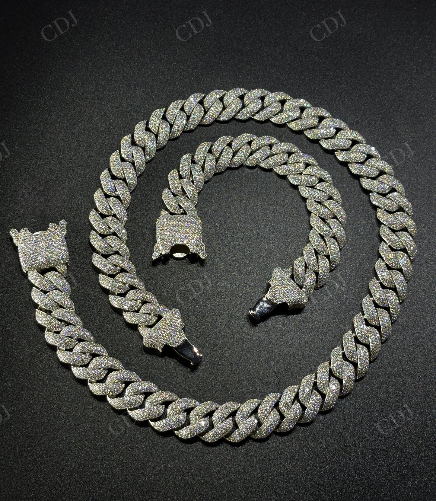 16mm Dior Lock Sterling Silver Moissanite Chain