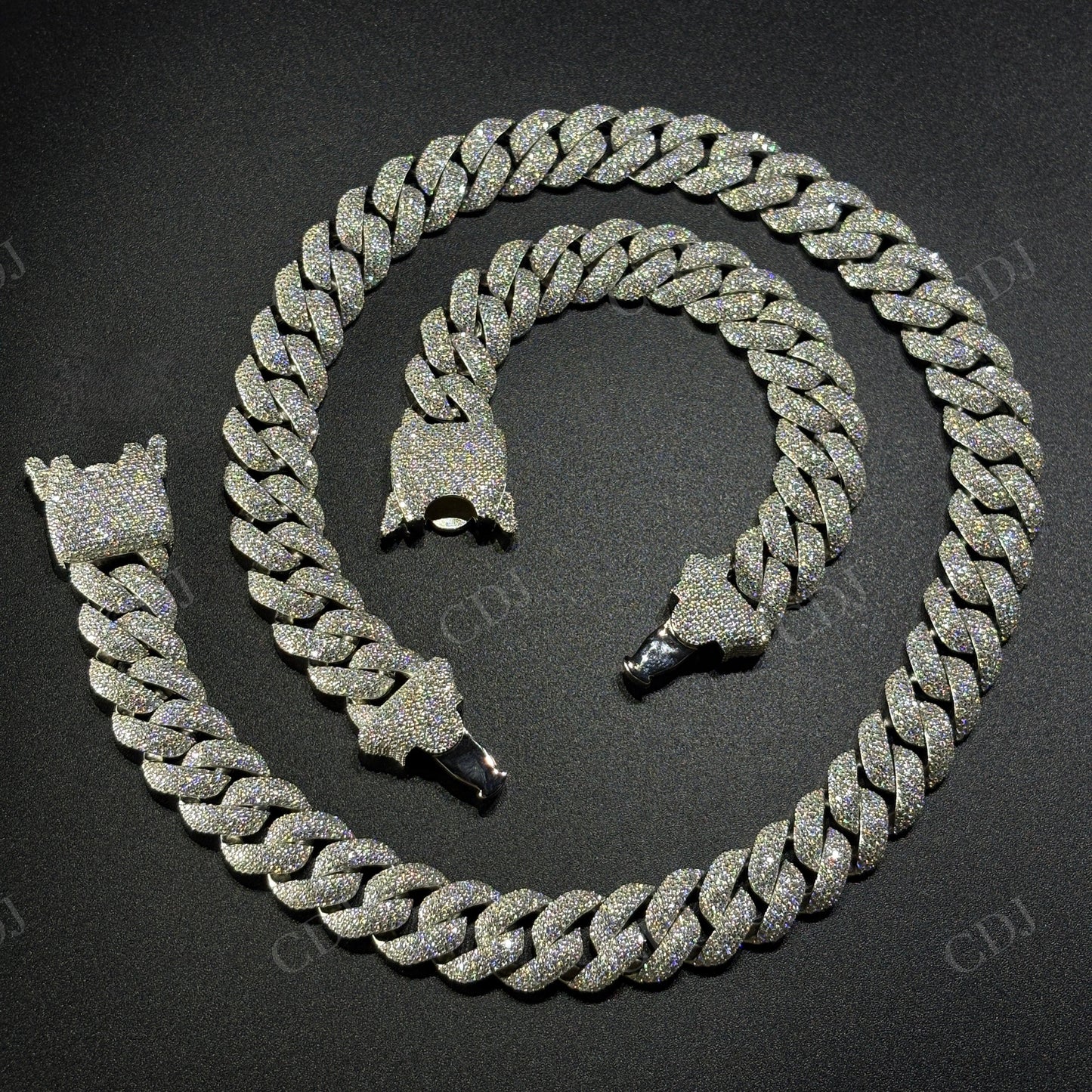 16mm Dior Lock Sterling Silver Moissanite Chain