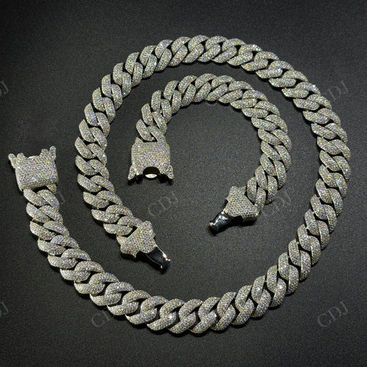 16mm Dior Lock Sterling Silver Moissanite Chain