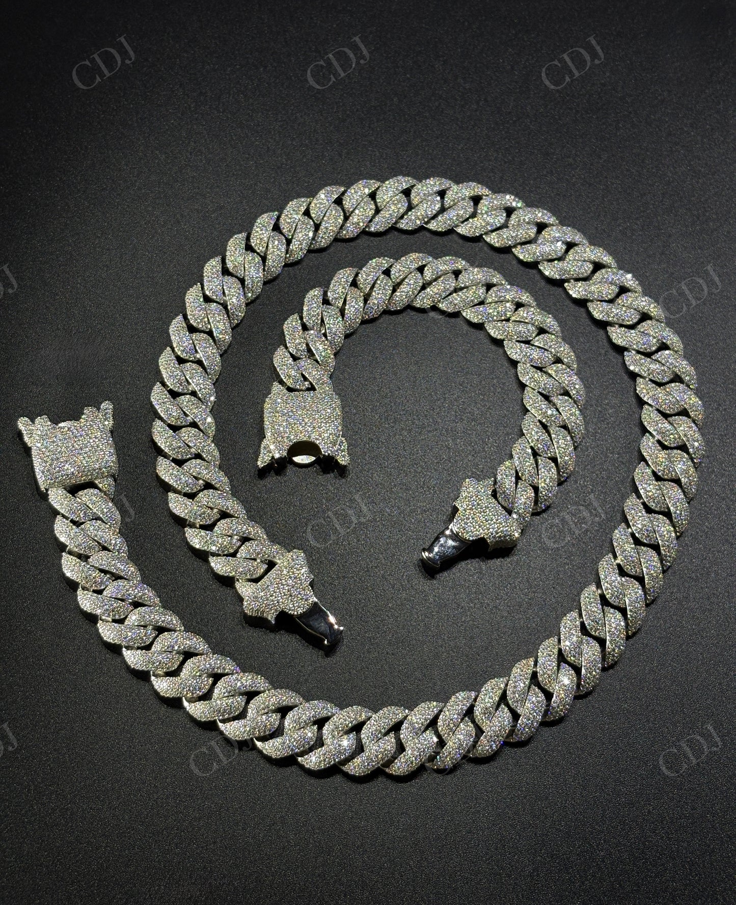 16mm Dior Lock Sterling Silver Moissanite Chain