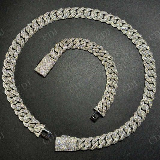 14mm Round Middle Curve Bezel Silver Moissanite Chain