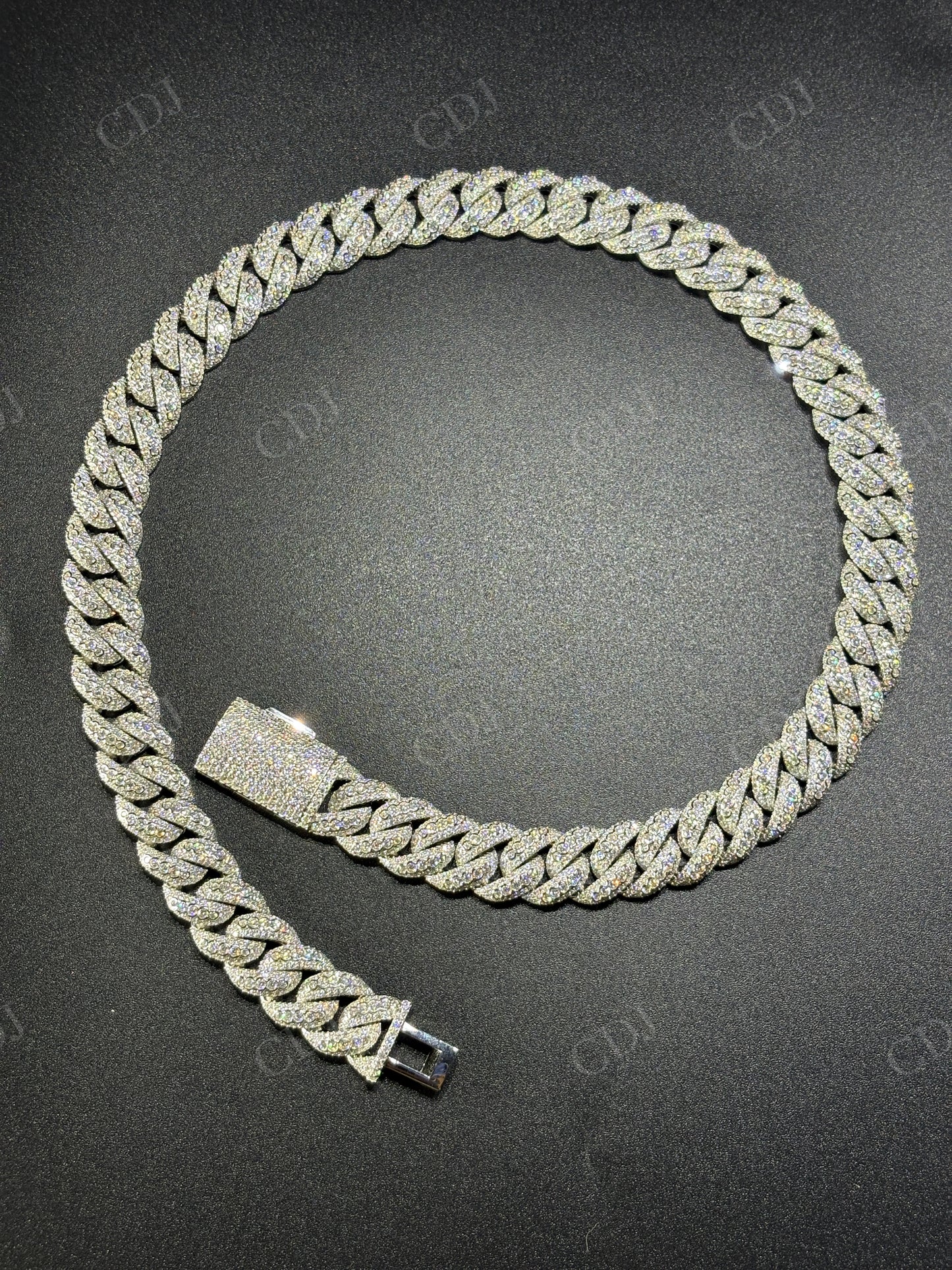 14mm Round Middle Curve Bezel Silver Moissanite Chain