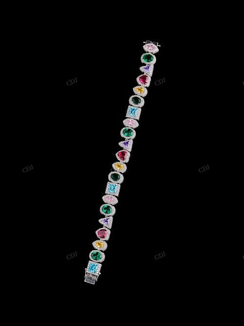 Multi Emerald Gemstone Sterling Silver Moissanite Bracelet
