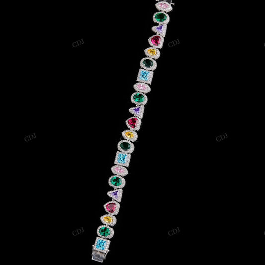 Multi Emerald Gemstone Sterling Silver Moissanite Bracelet