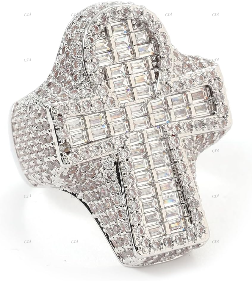 Cross Moissanite Sterling Silver Ring