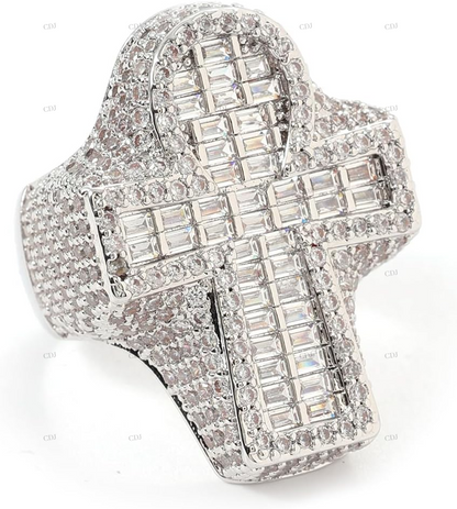 Cross Moissanite Sterling Silver Ring
