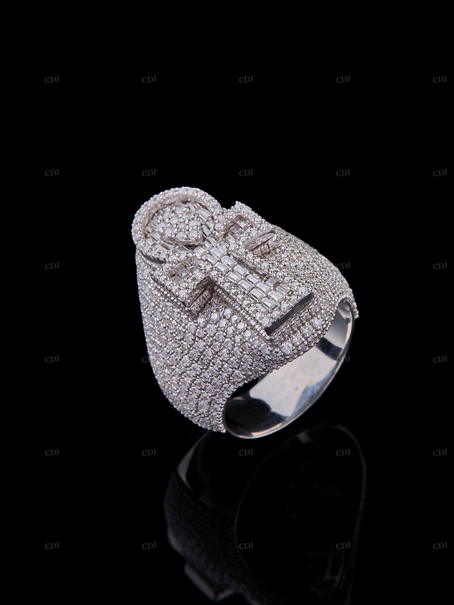 Cross Moissanite Sterling Silver Ring