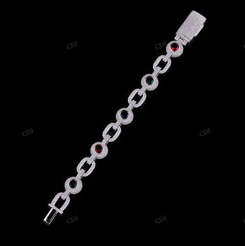Red/Green Round 925 Sterling Silver Moissanite Bracelet