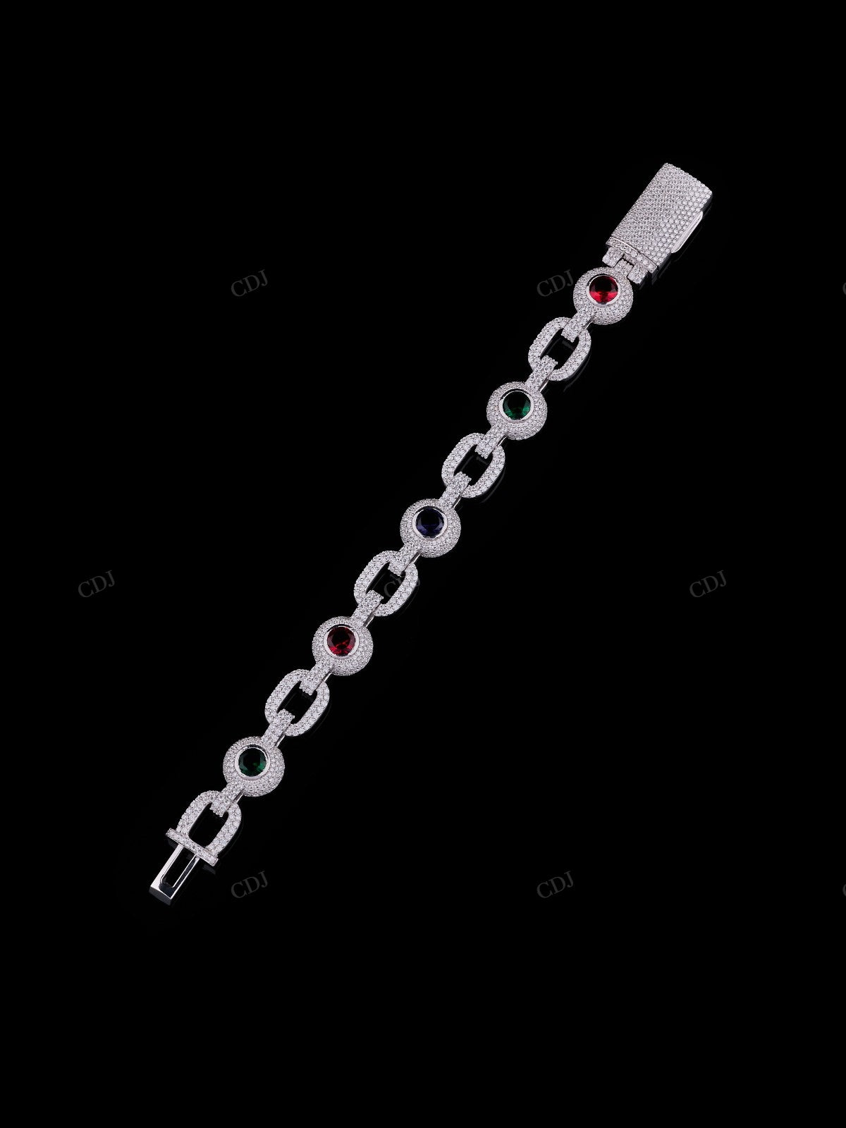 Red/Green Round 925 Sterling Silver Moissanite Bracelet