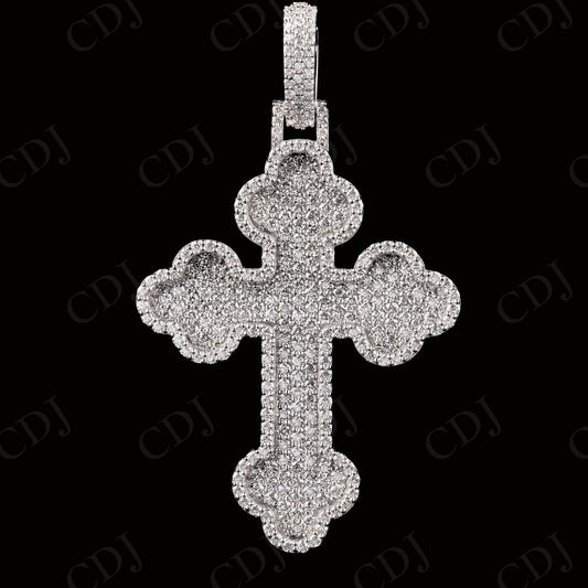 2" Sterling Silver Moissanite Floral Cross Pendant