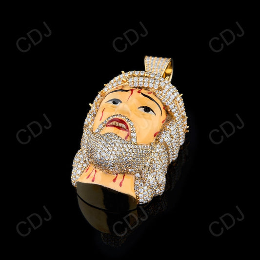 1.5" Sterling Silver Moissanite Jesus Pendant