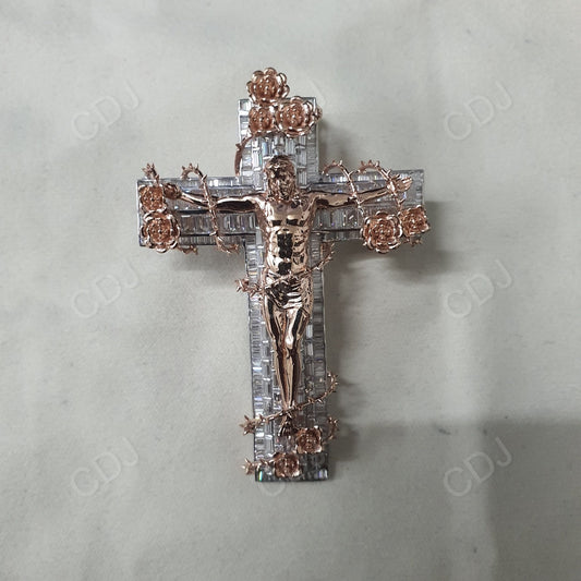 3" Sterling Silver Moissanite Jesus Cross Pendant