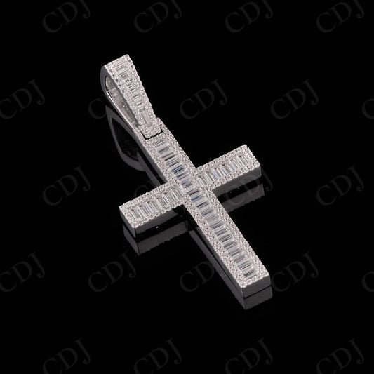 1.30" Sterling Silver Moissanite  Round Baguette Cross Pendant