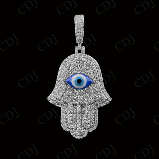 1.5" Sterling Silver Moissanite Hamsa Pendant