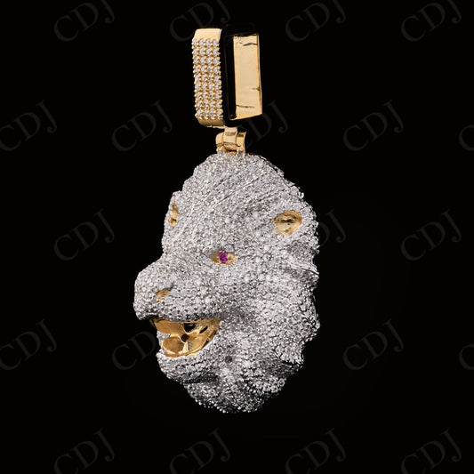 1.31" Sterling Silver Moissanite Lion Face Pendant