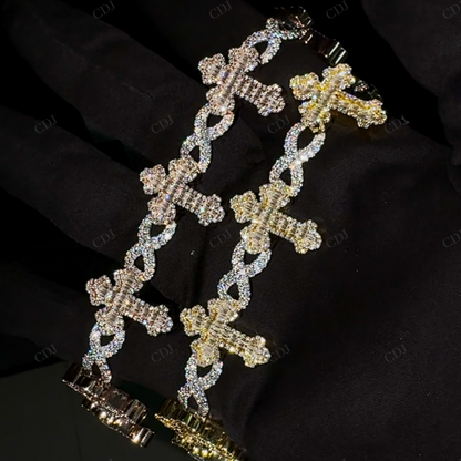 Cross Infinity Moissanite Silver Bracelet
