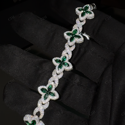 Green Floral Moissanite Silver Bracelet