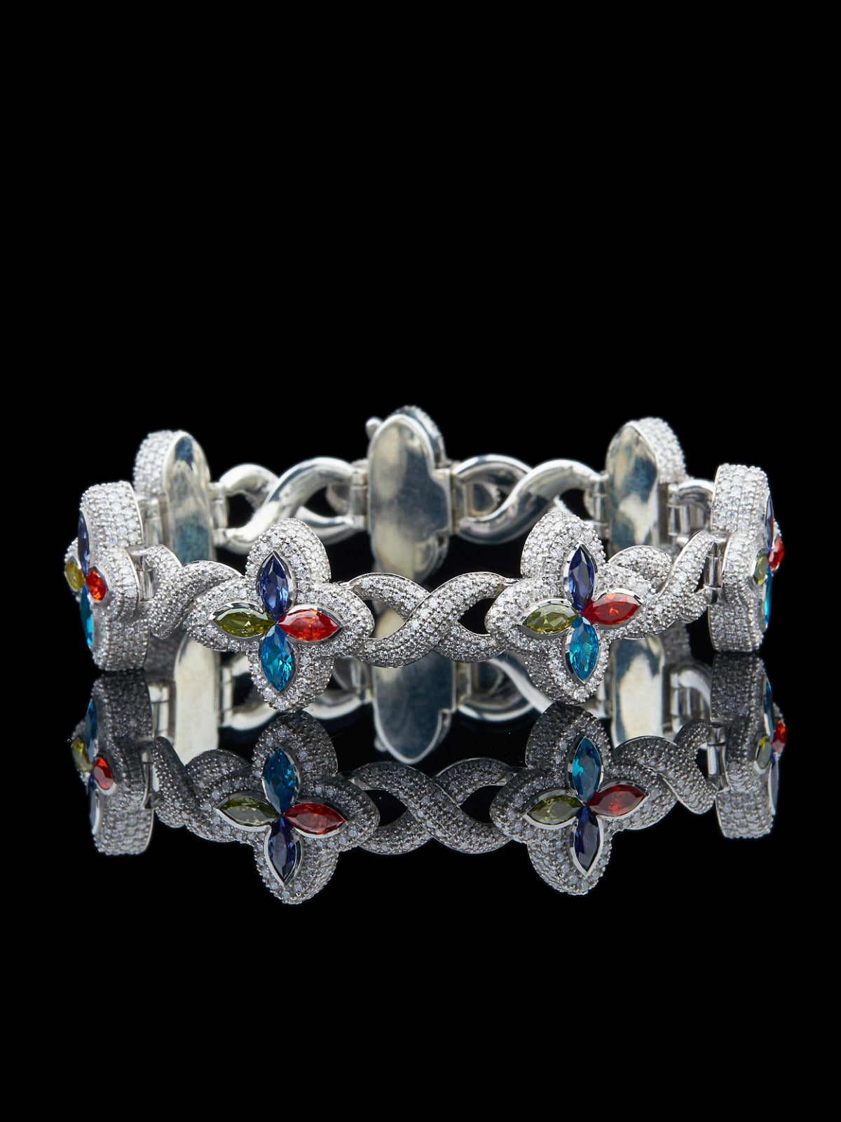 Multi Floral Moissanite Silver Bracelet