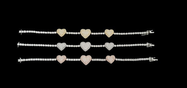 Heart Design Silver Moissanite Bracelet