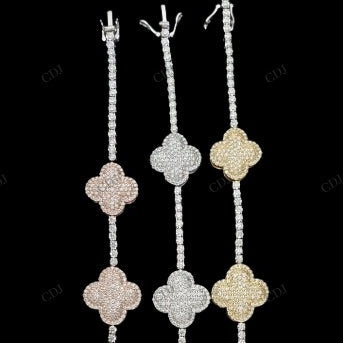 Clover Vancleef Moissanite Silver Bracelet