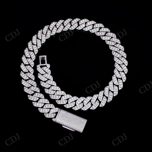 18mm Square Middle Big Diamond Moissanite Sterling Silver Cuban Chain