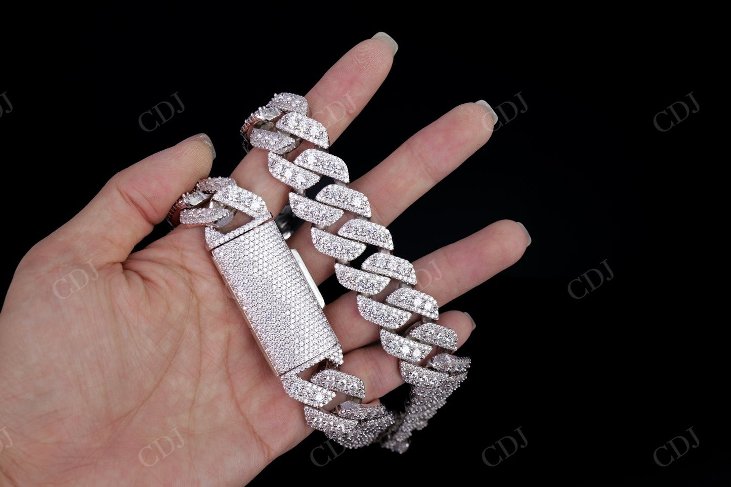 18mm Square Middle Big Diamond Moissanite Sterling Silver Cuban Chain