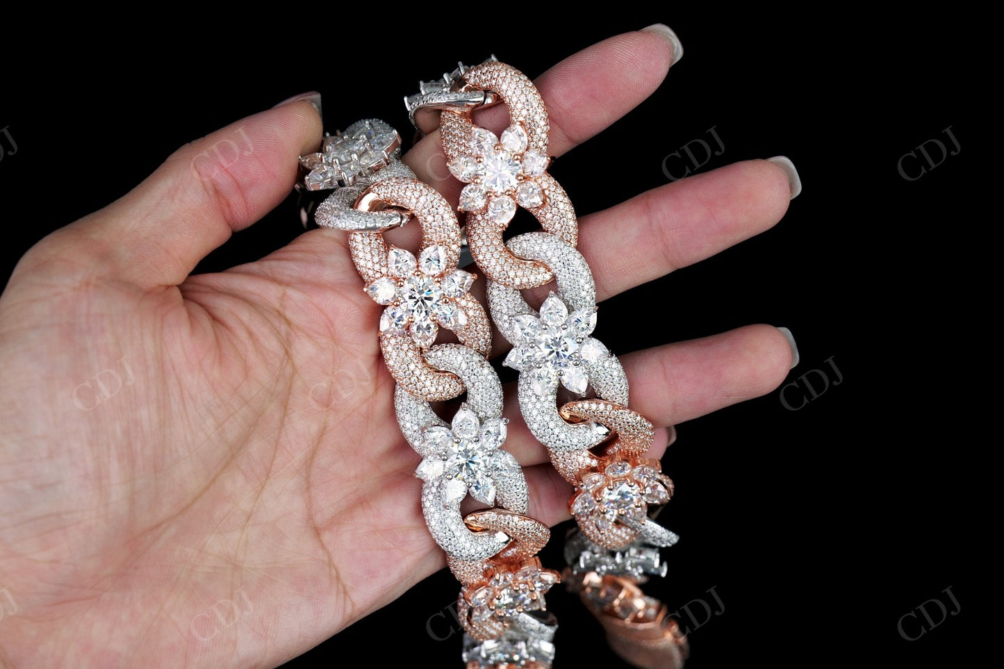 Sterling Silver Moissanite 20mm Flower chain