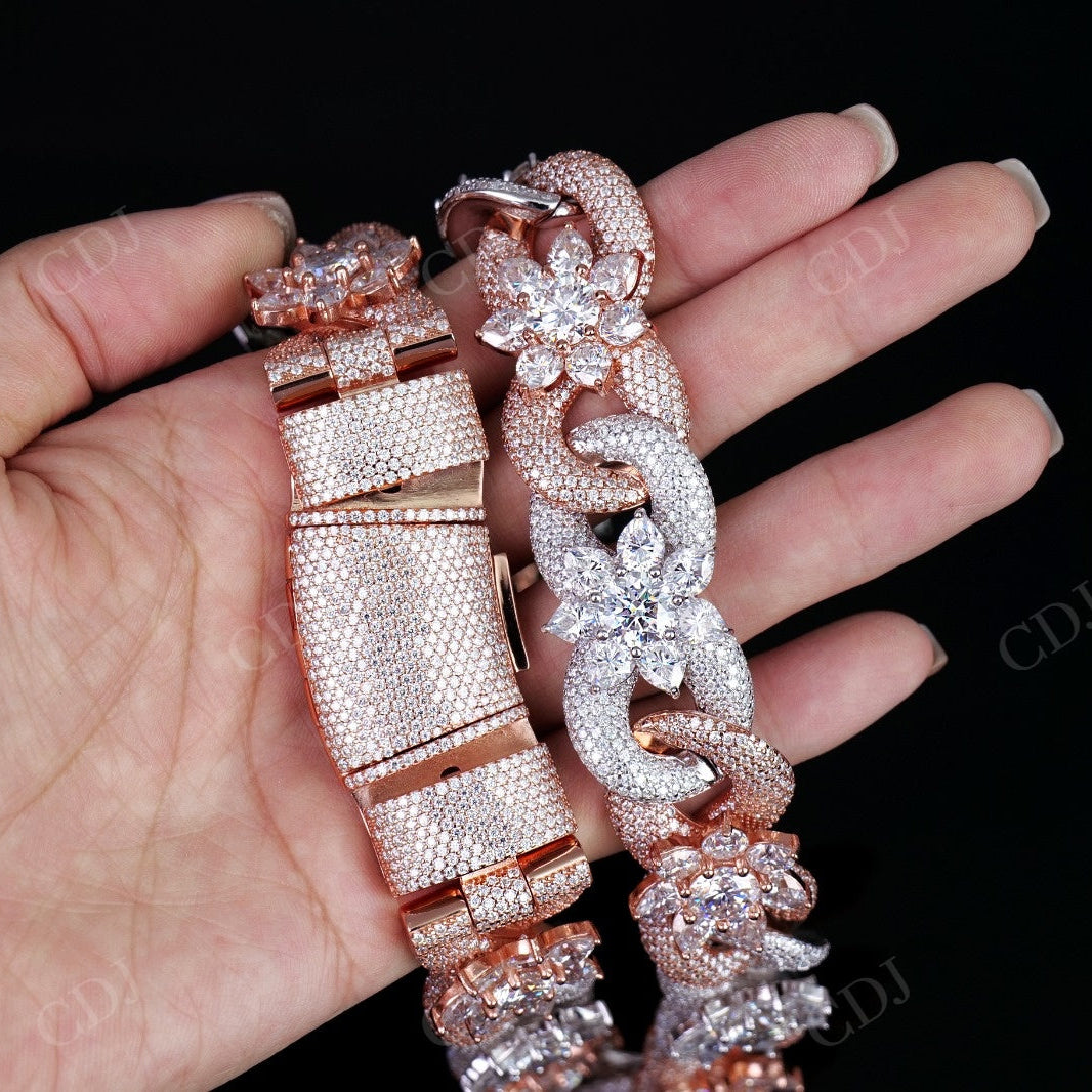 Sterling Silver Moissanite 20mm Flower chain