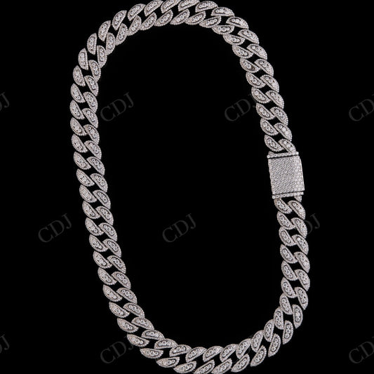 18MM Middle Big Diamond Round Bezel Sterling Silver Moissanite Cuban Chain