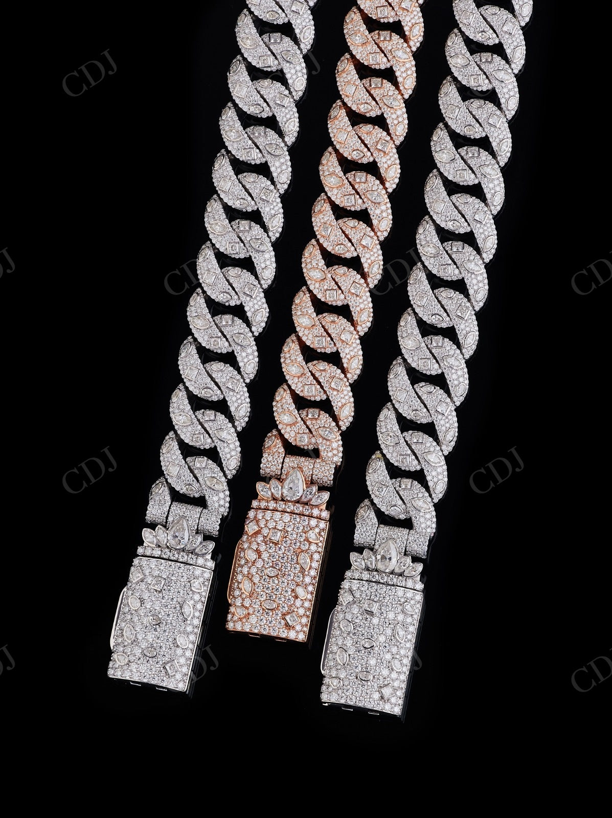 20mm Fancy Cut Diamond Sterling Silver Moissanite Cuban Chain