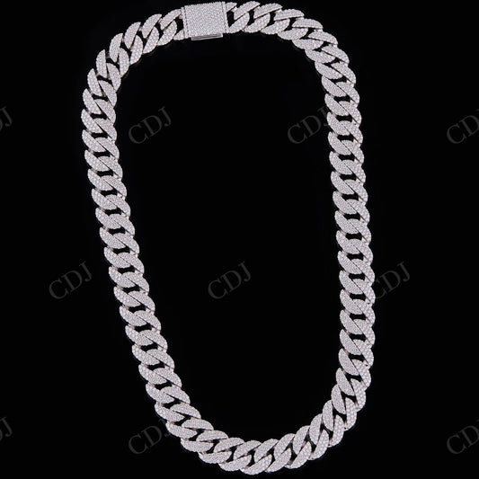 15mm Flat Round Moissanite Silver Hip Hop Chain