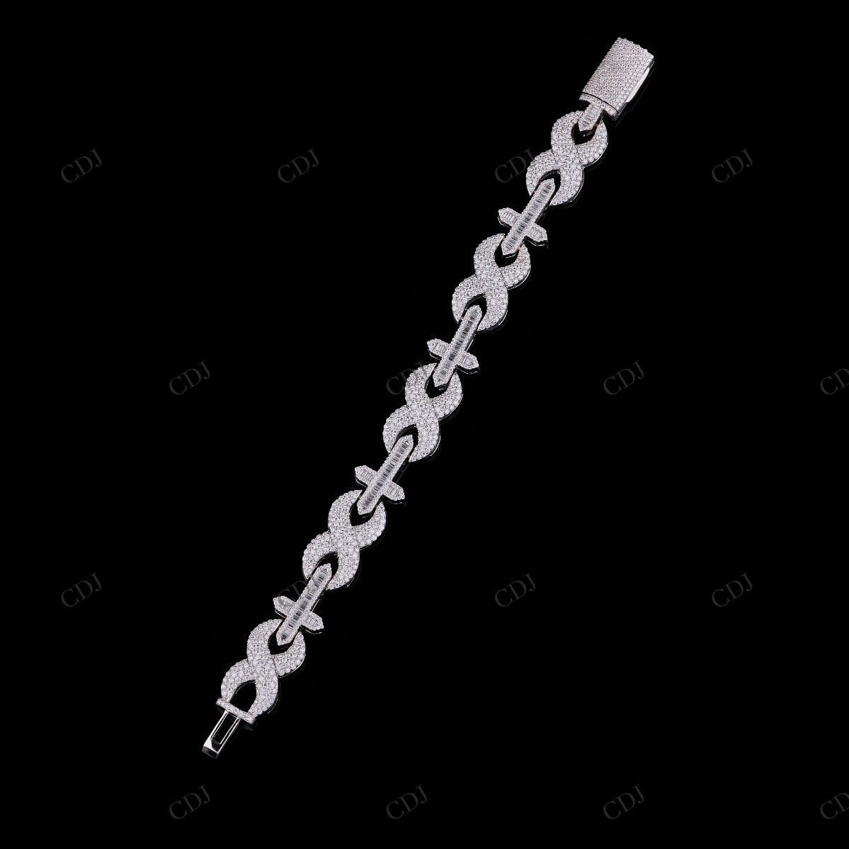 Baguette Cross infinity Moissanite Silver Bracelet