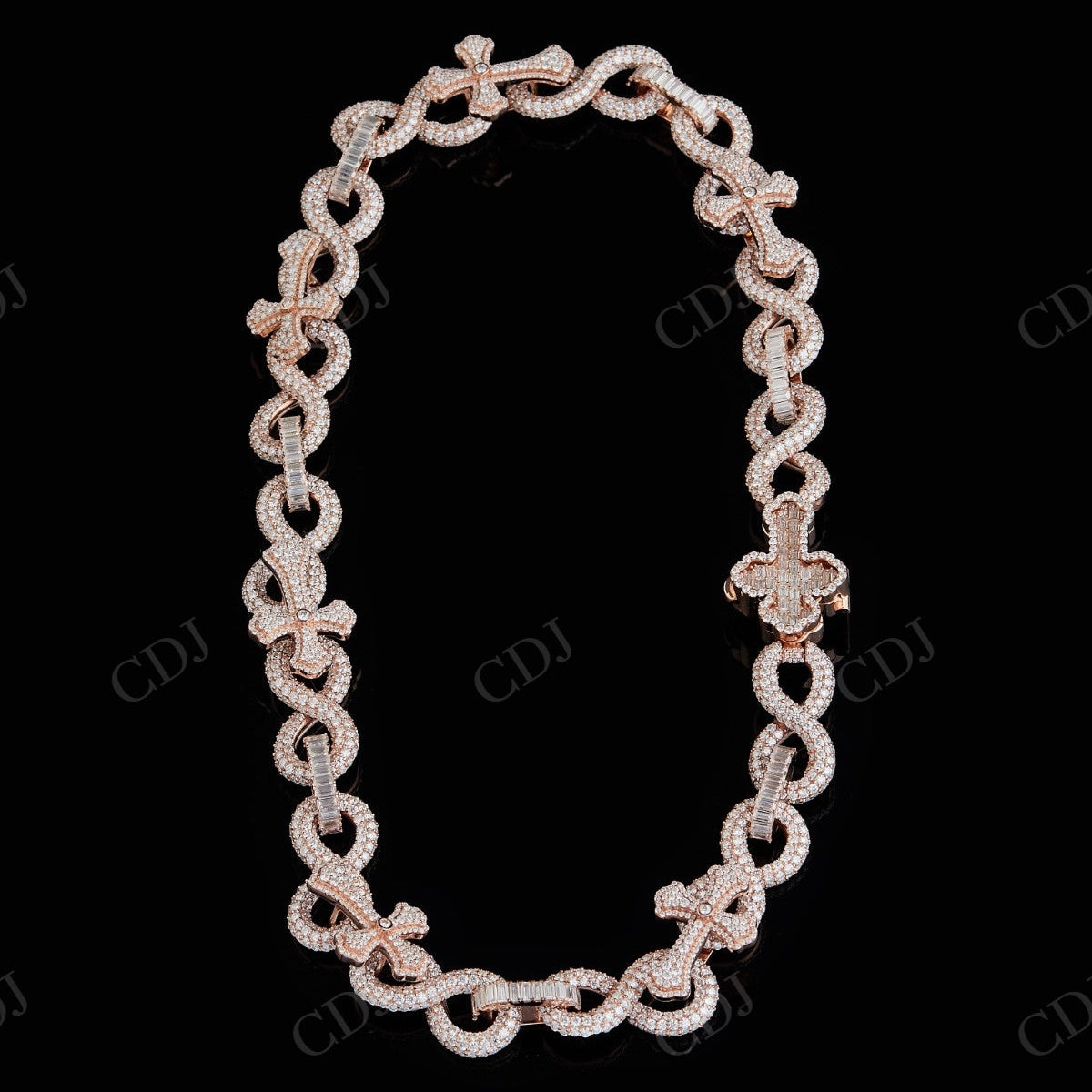 16mm Horizontal Cross Baguette Moissanite Sterling Silver Chain