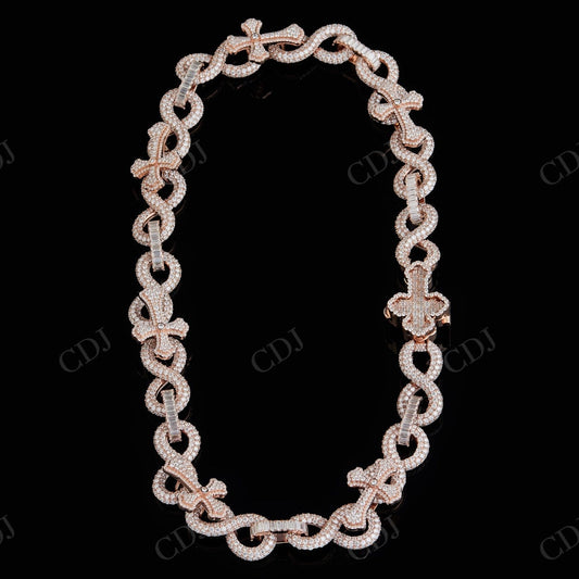 16mm Horizontal Cross Baguette Moissanite Sterling Silver Chain