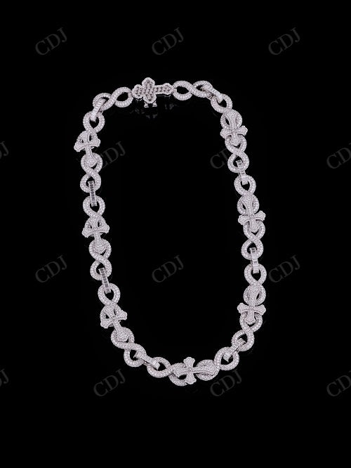 16mm Horizontal Cross Baguette Moissanite Sterling Silver Chain
